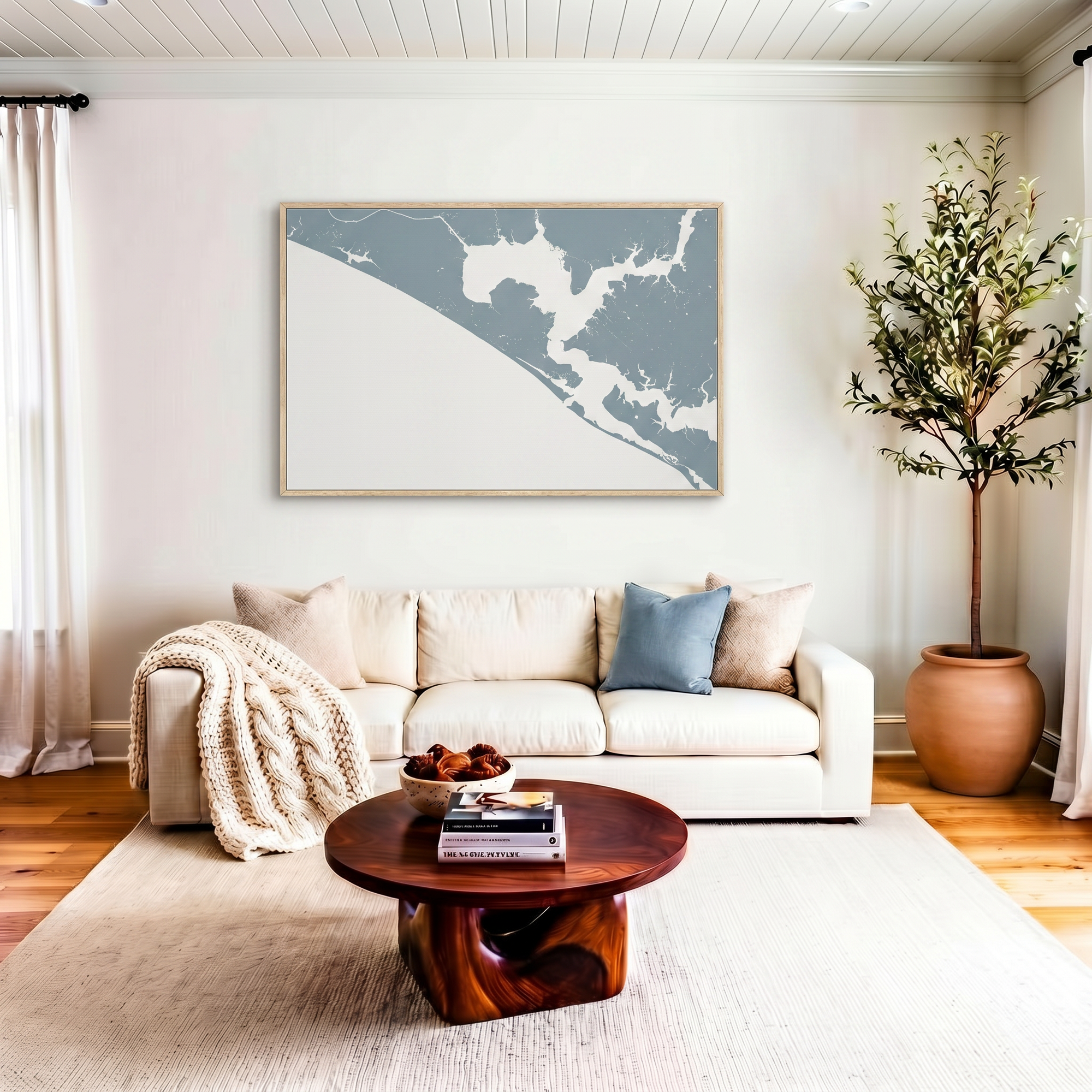 Panama City Beach canvas map art in livingroom setting
