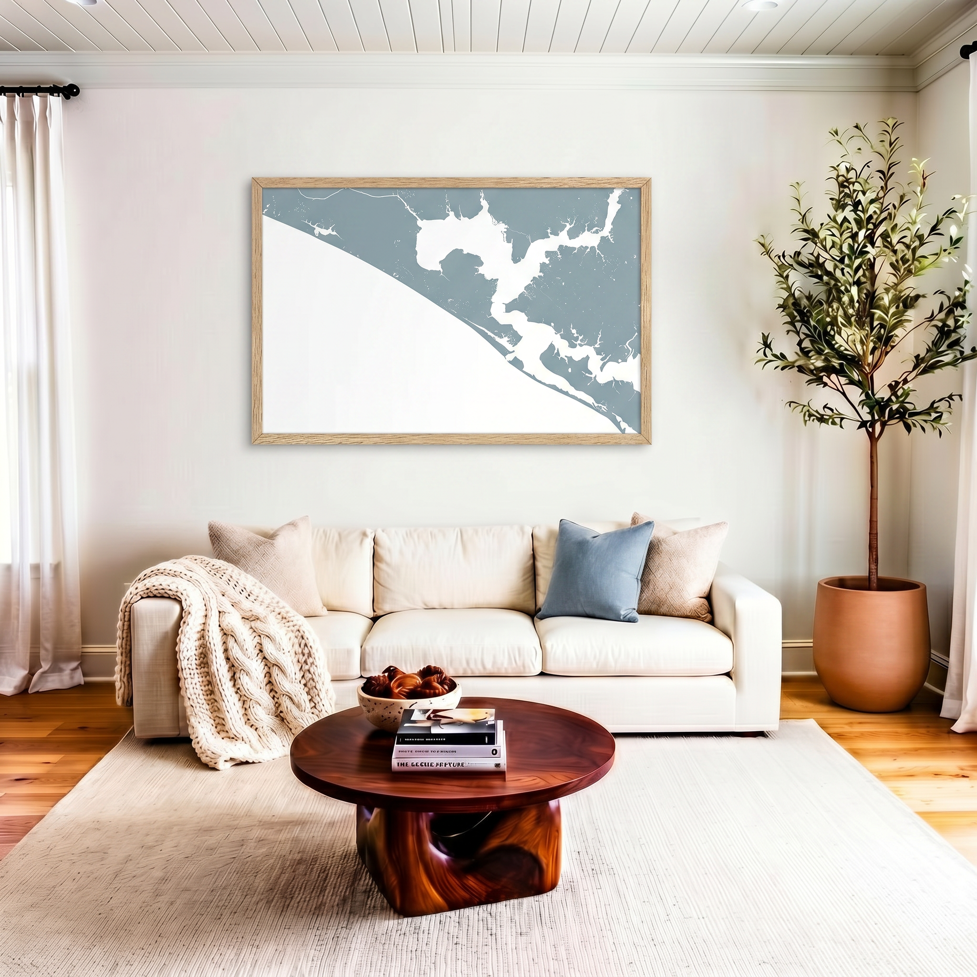 Panama City Beach matte map art in livingroom setting