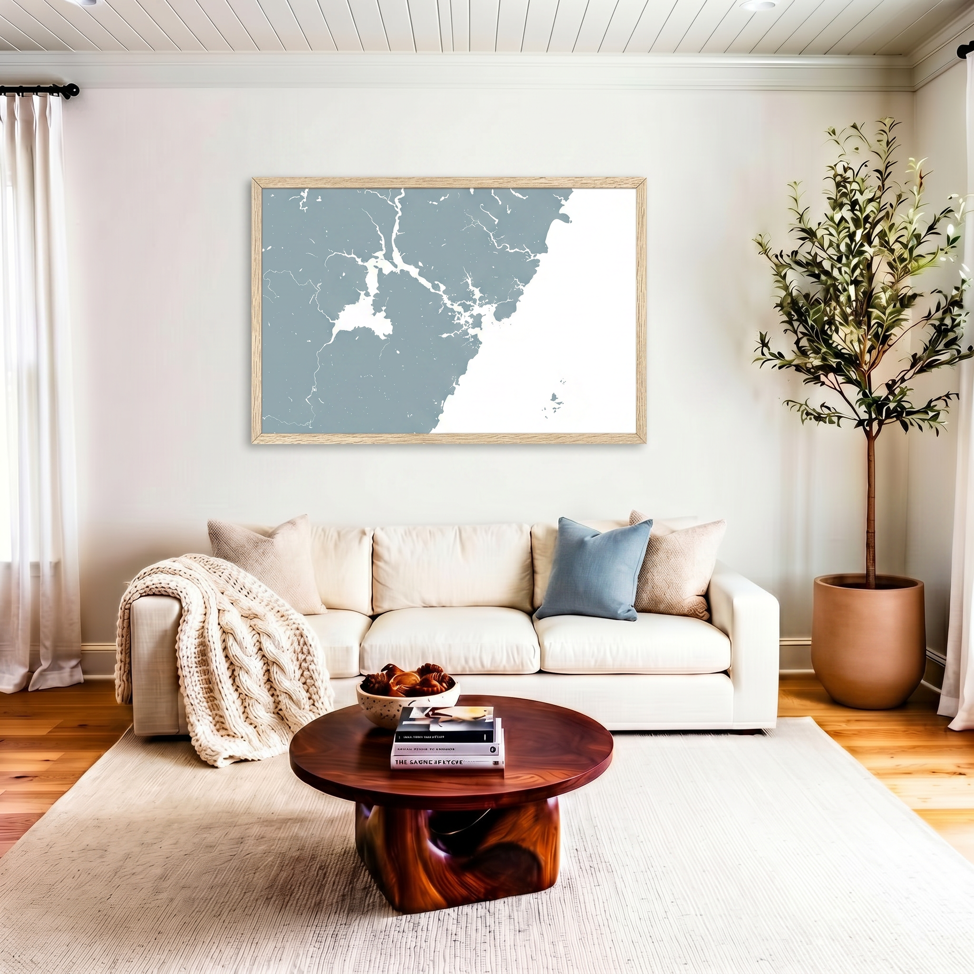 Portsmouth matte map art in livingroom setting