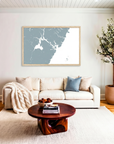 Portsmouth matte map art in livingroom setting