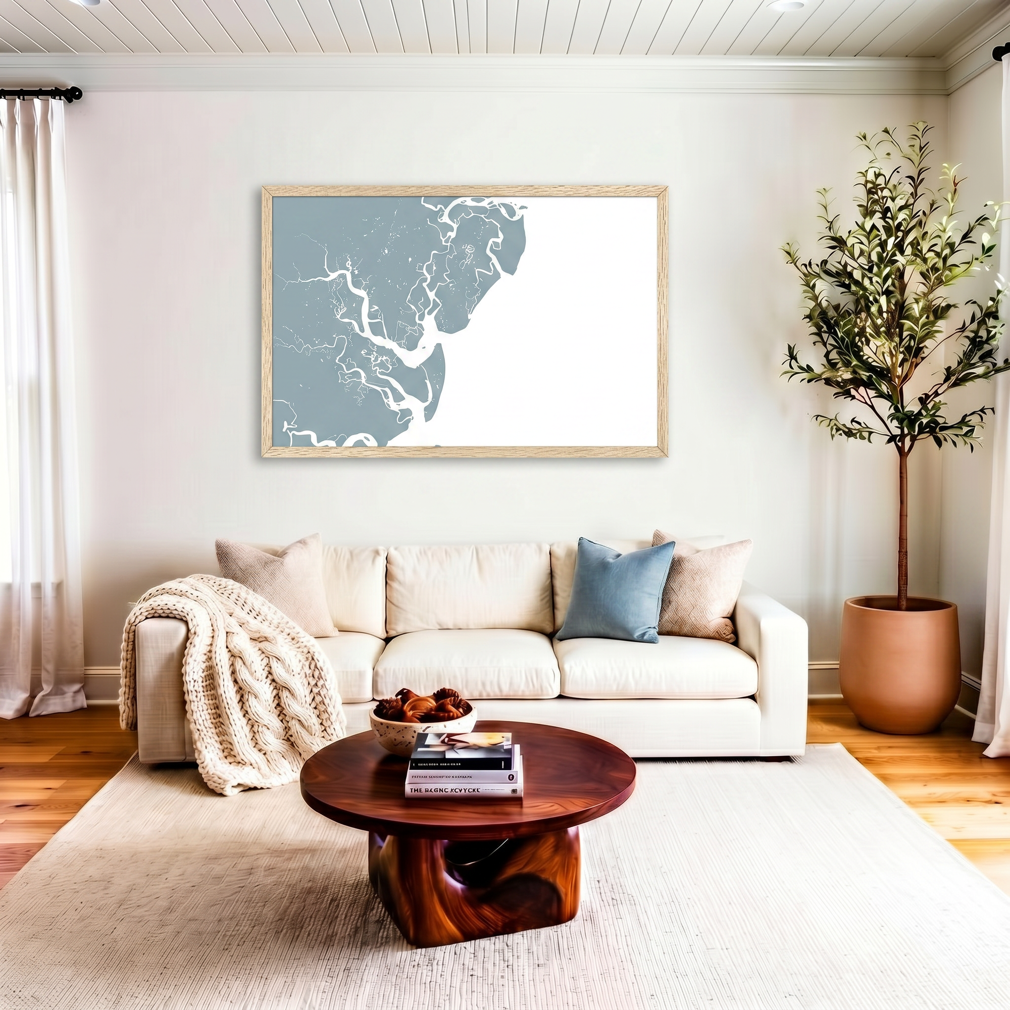 Saint Simons Island matte map art in livingroom setting