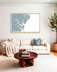 Saint Simons Island matte map art in livingroom setting