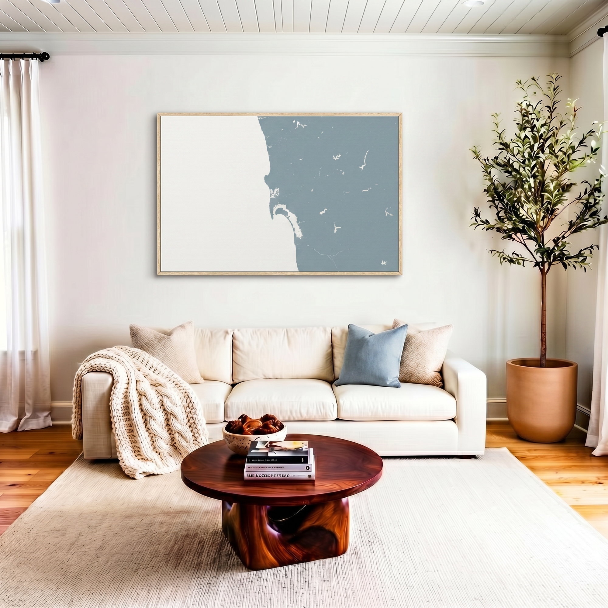 San Diego Coast canvas map art in livingroom setting