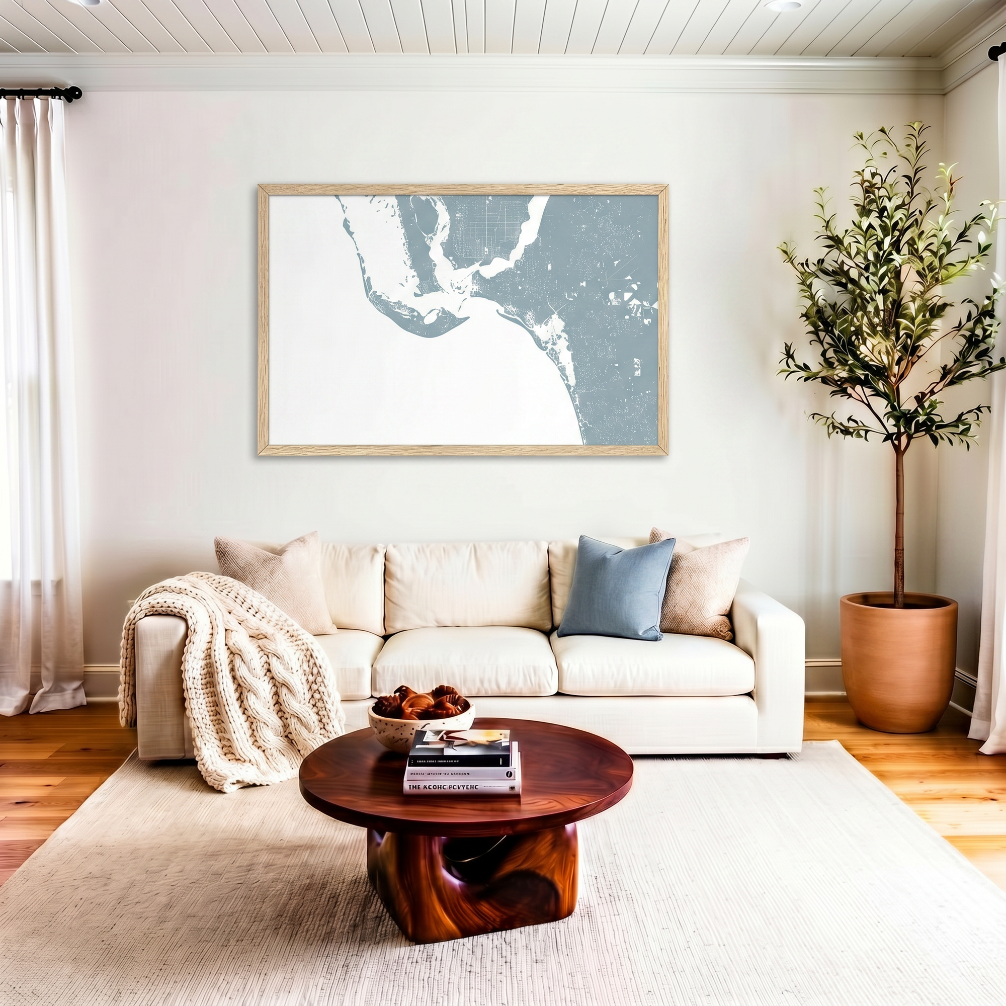 Sanibel matte map art in livingroom setting