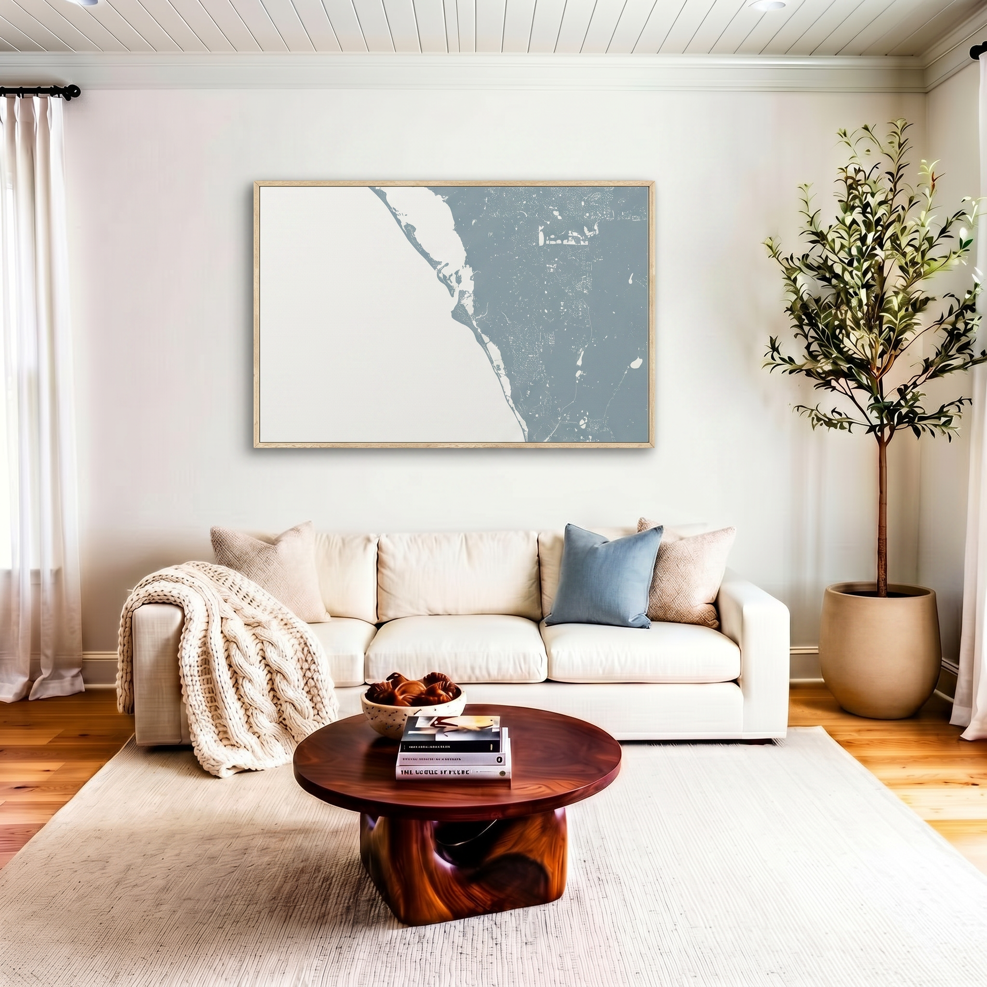 Siesta Key canvas map art in livingroom setting