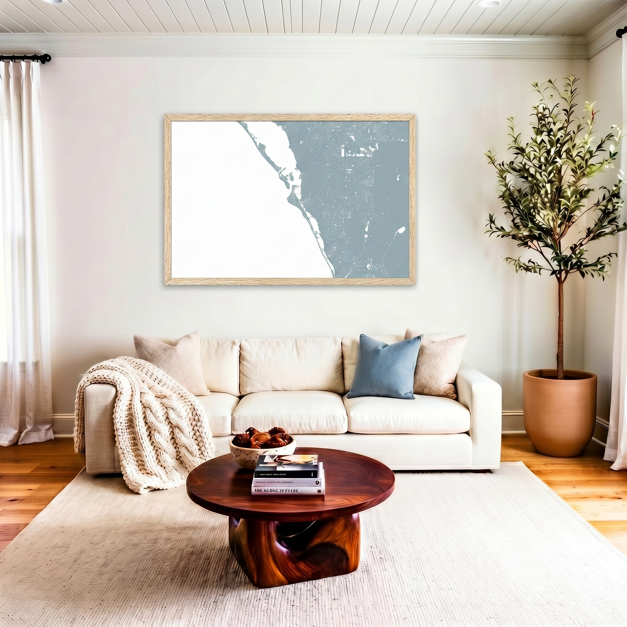 Siesta Key matte map art in livingroom setting