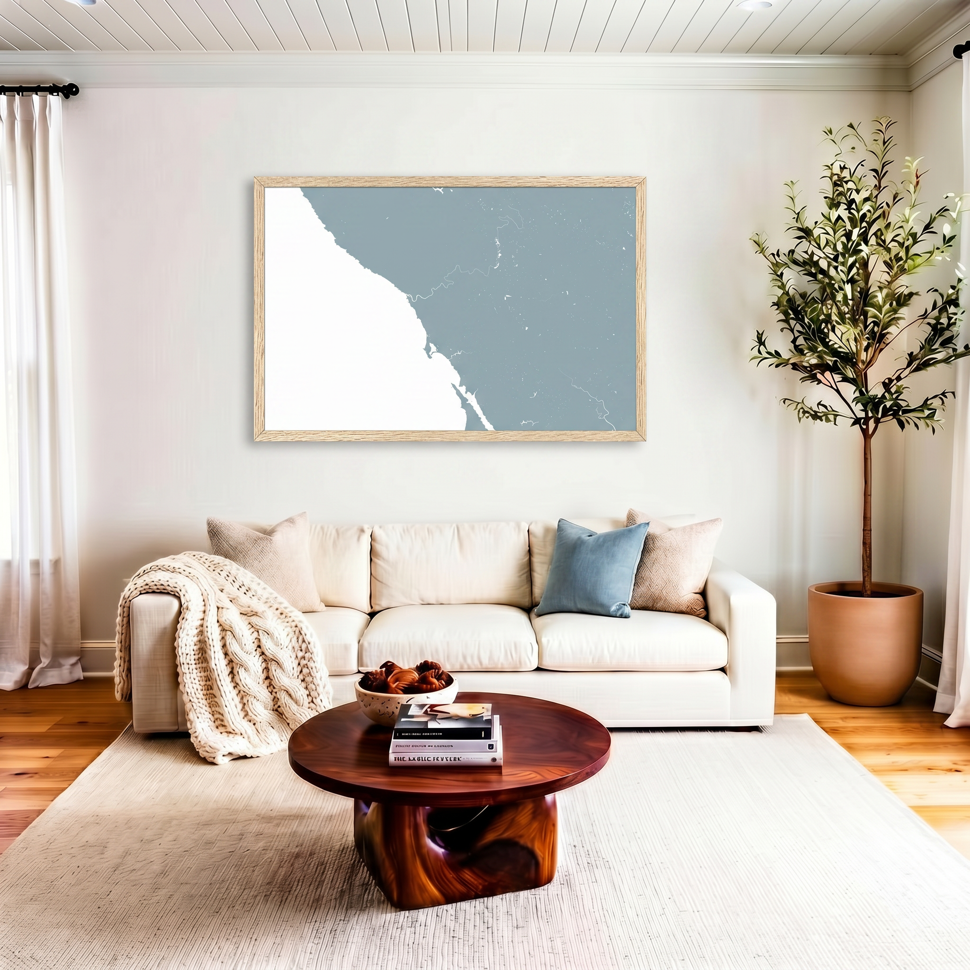 Sonoma Coast matte map art in livingroom setting
