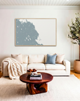 South Shore Massachusetts canvas map art in livingroom setting