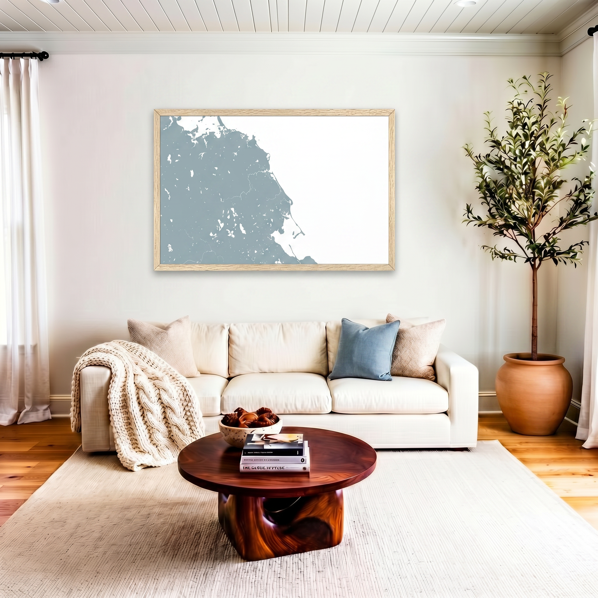 South Shore Massachusetts matte map art in livingroom setting