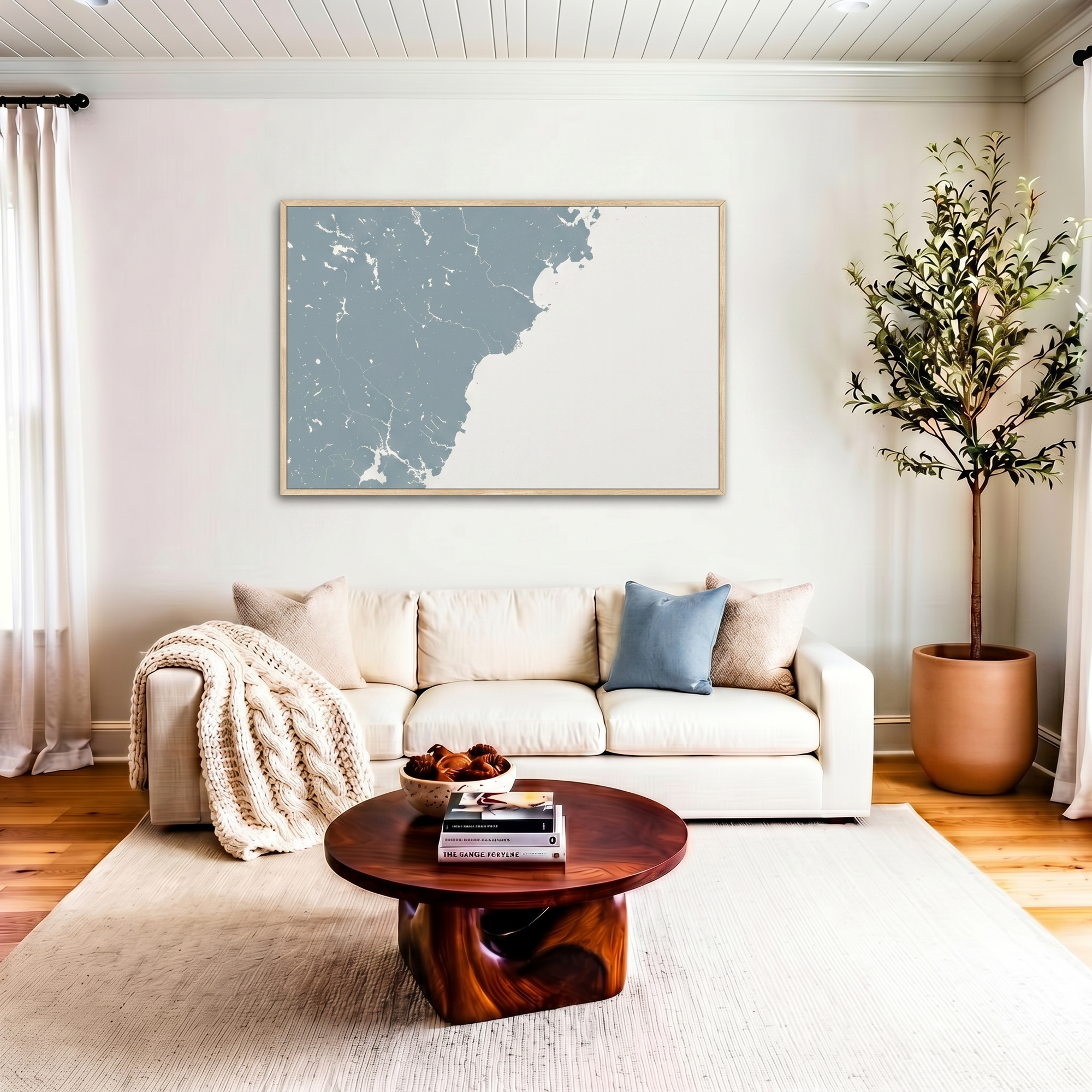 Southern Maine Coast canvas map art in livingroom setting