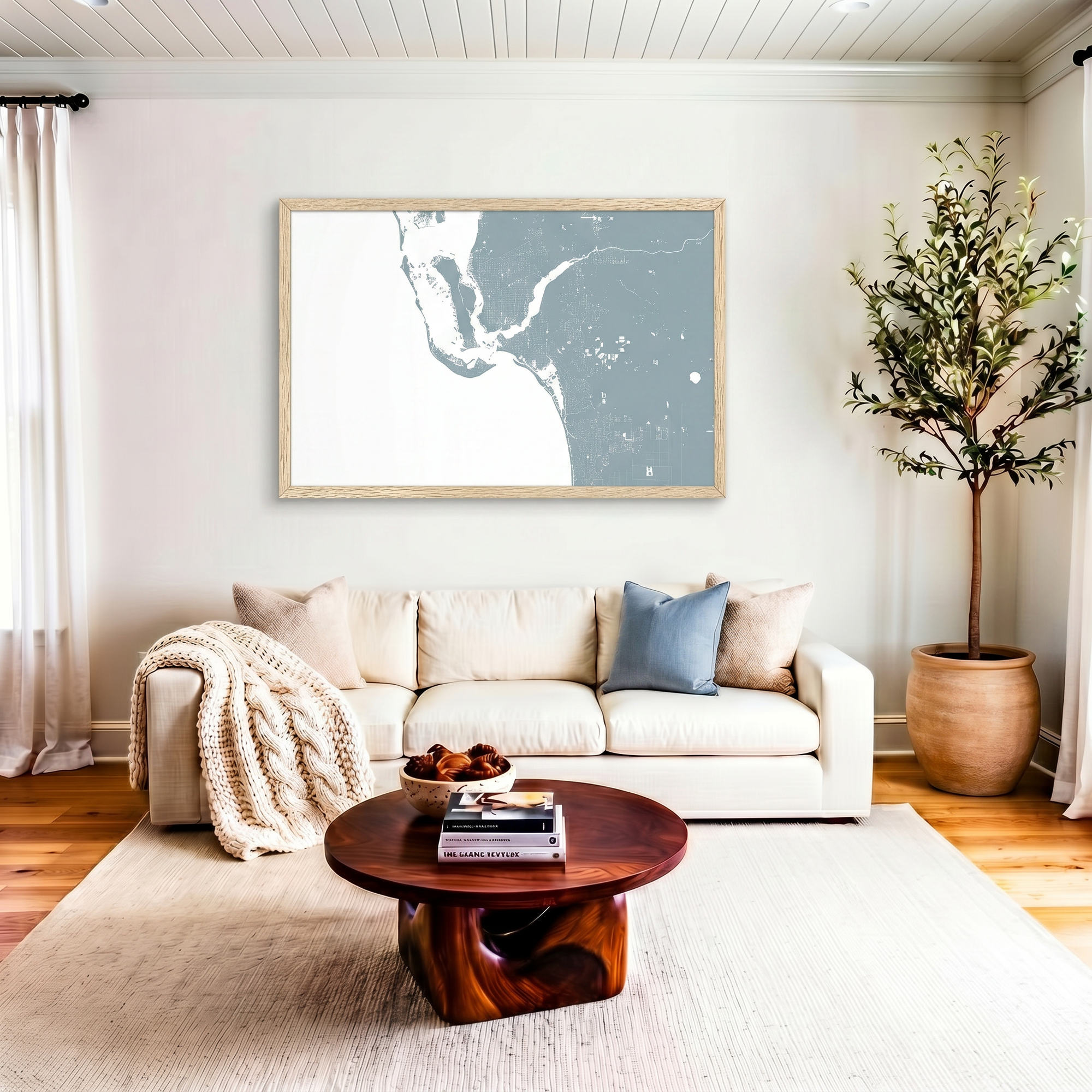 Southwest Florida matte map art in livingroom setting