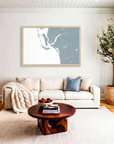 Southwest Florida matte map art in livingroom setting