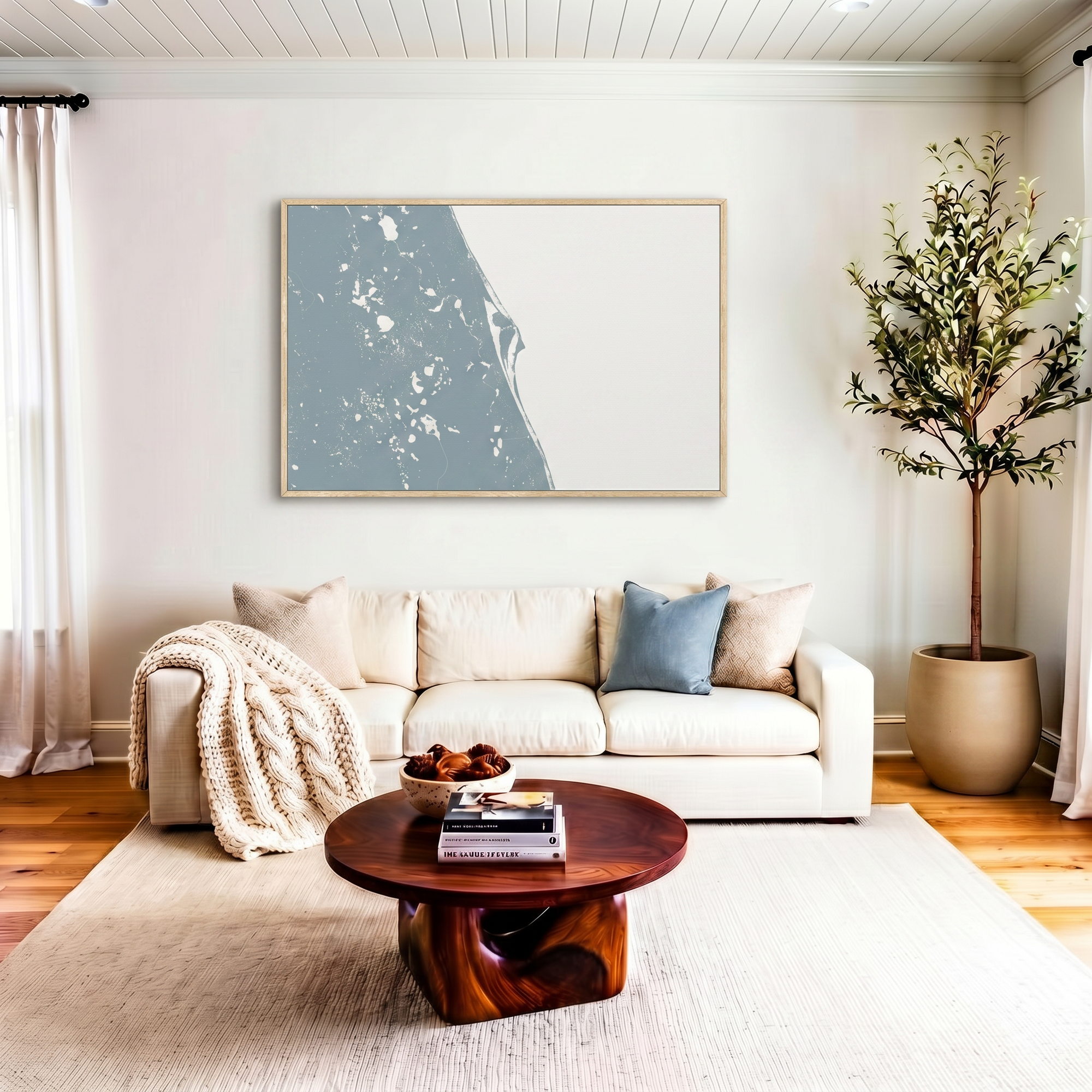 Space Coast canvas map art in livingroom setting