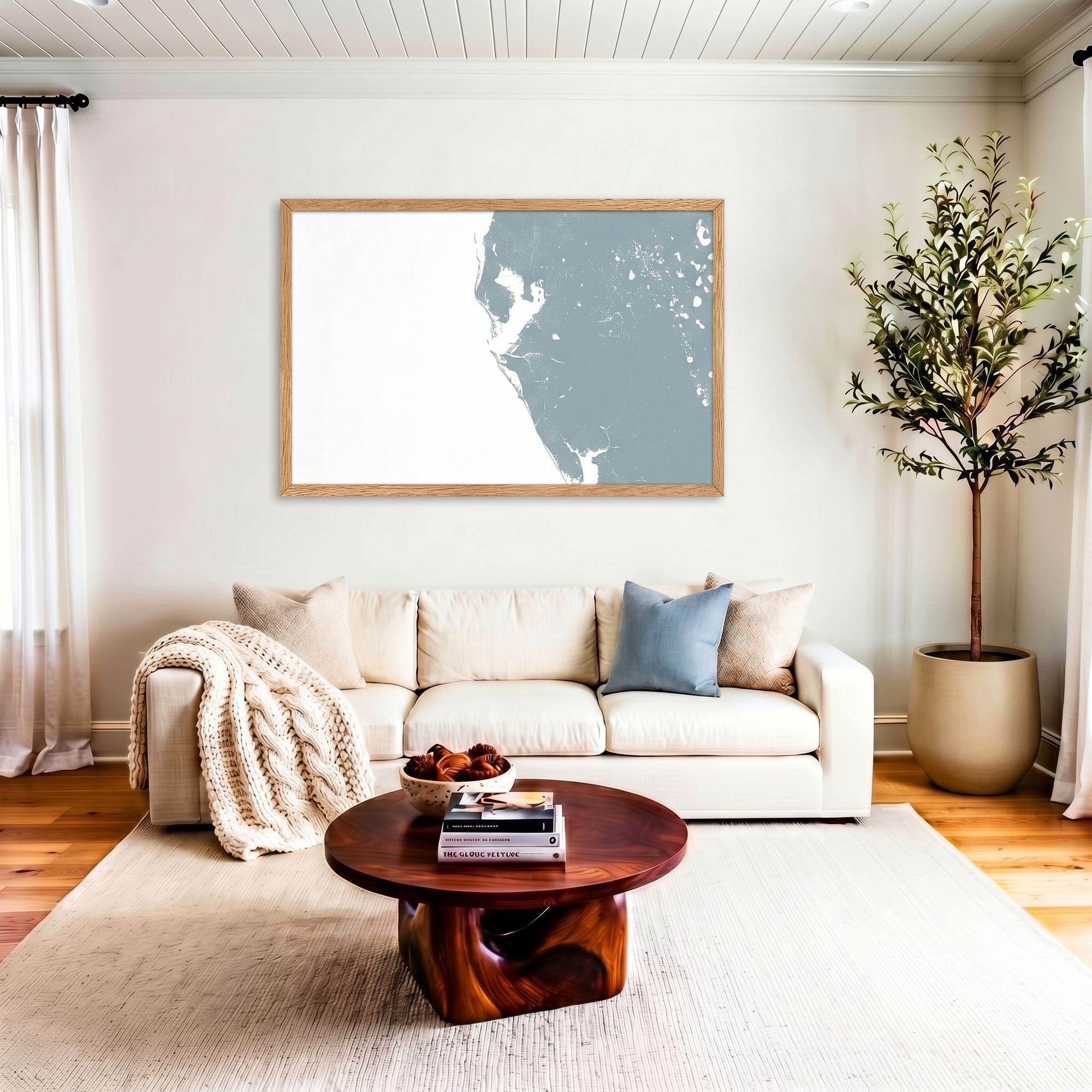 Tampa Bay / Sarasota matte map art in livingroom setting