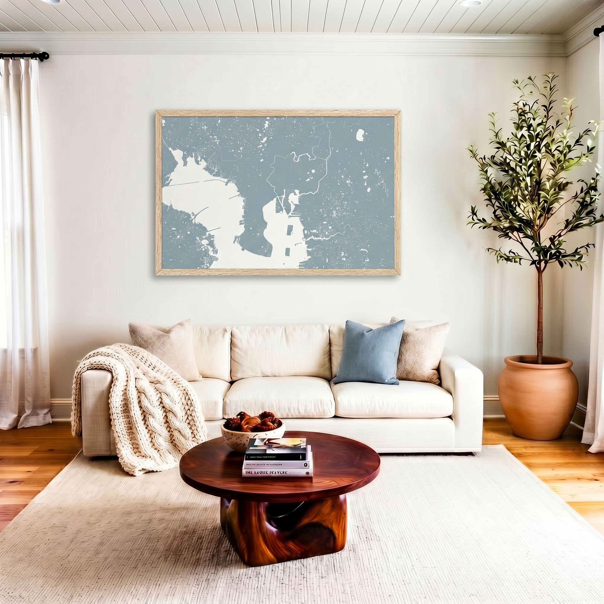 Tampa matte map art in livingroom setting