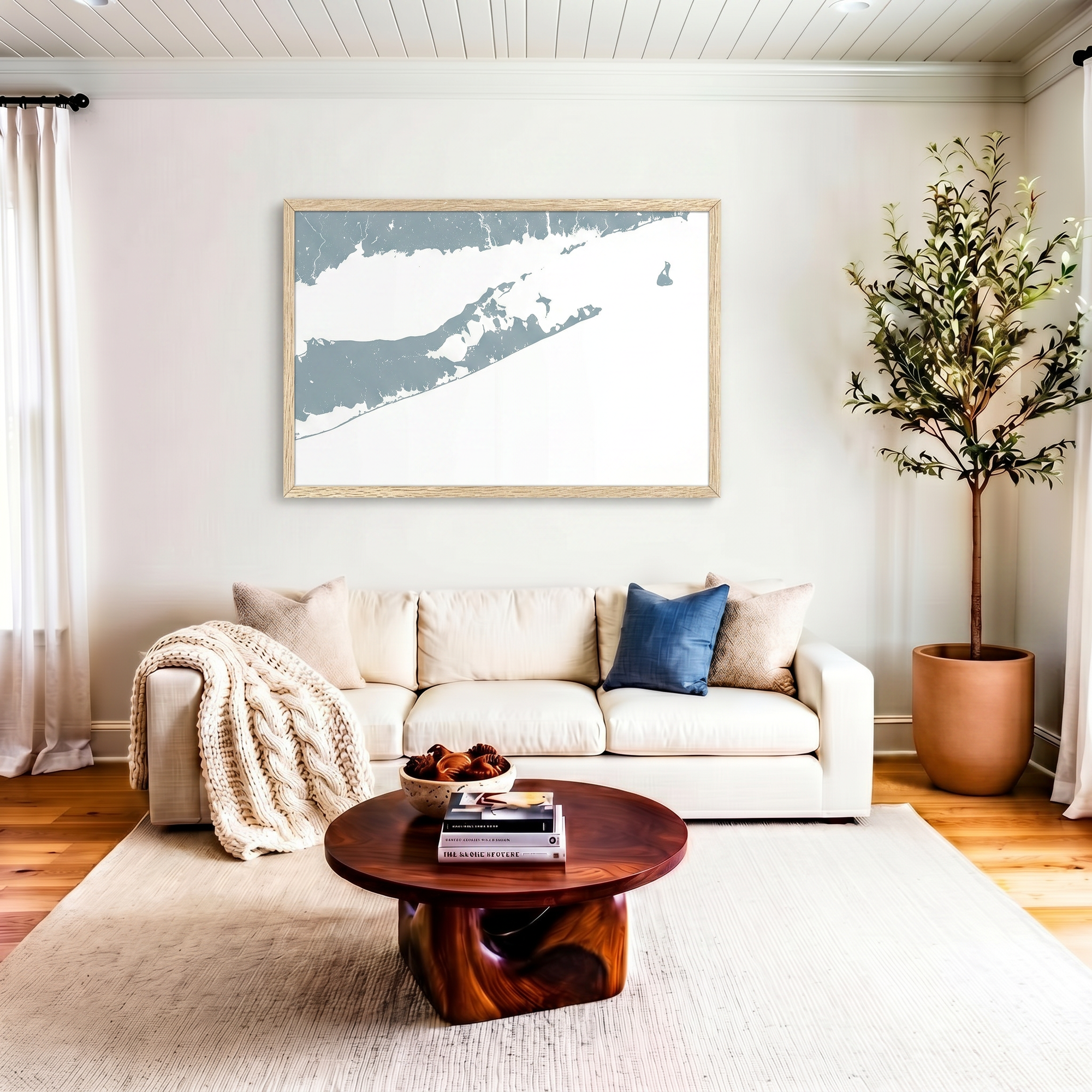 The Hamptons matte map art in livingroom setting