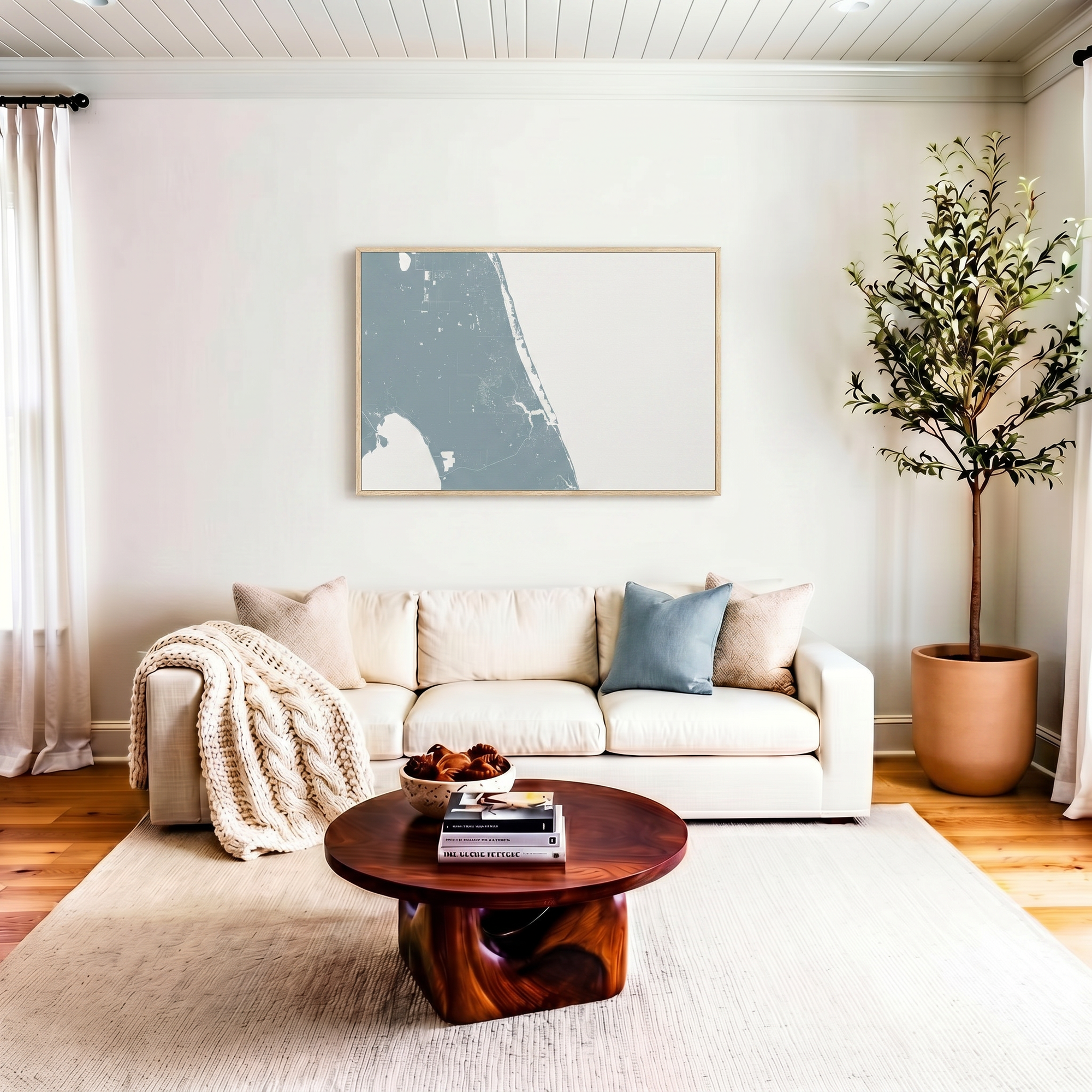 Treasure Coast canvas map art in livingroom setting