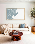 Tybee Island matte map art in livingroom setting