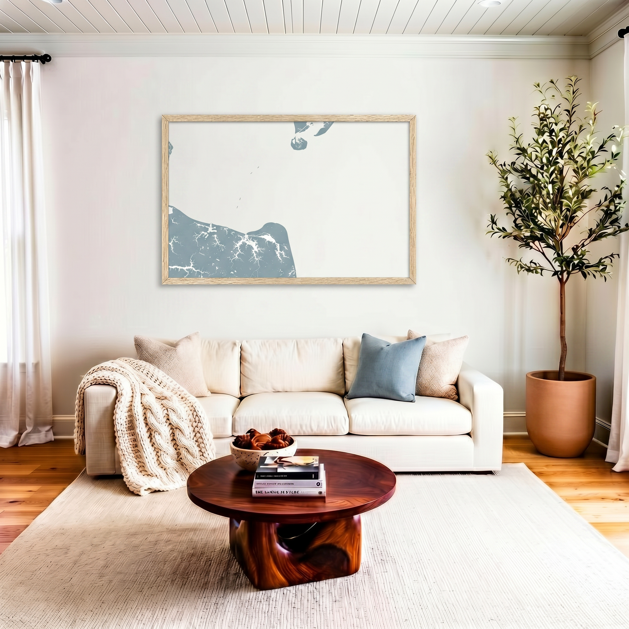 Virginia Beach matte map art in livingroom setting