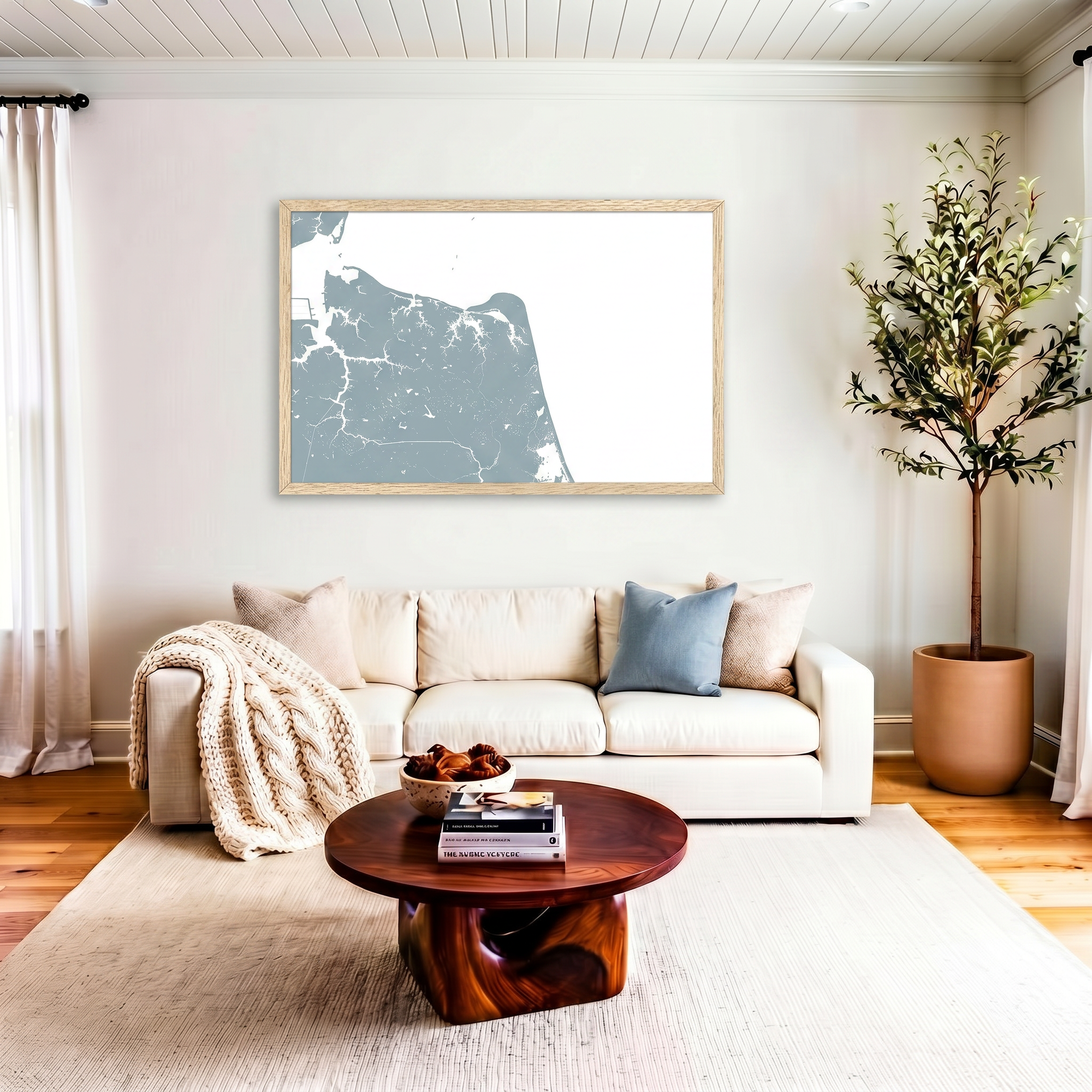 Virginia Beach matte map art in livingroom setting