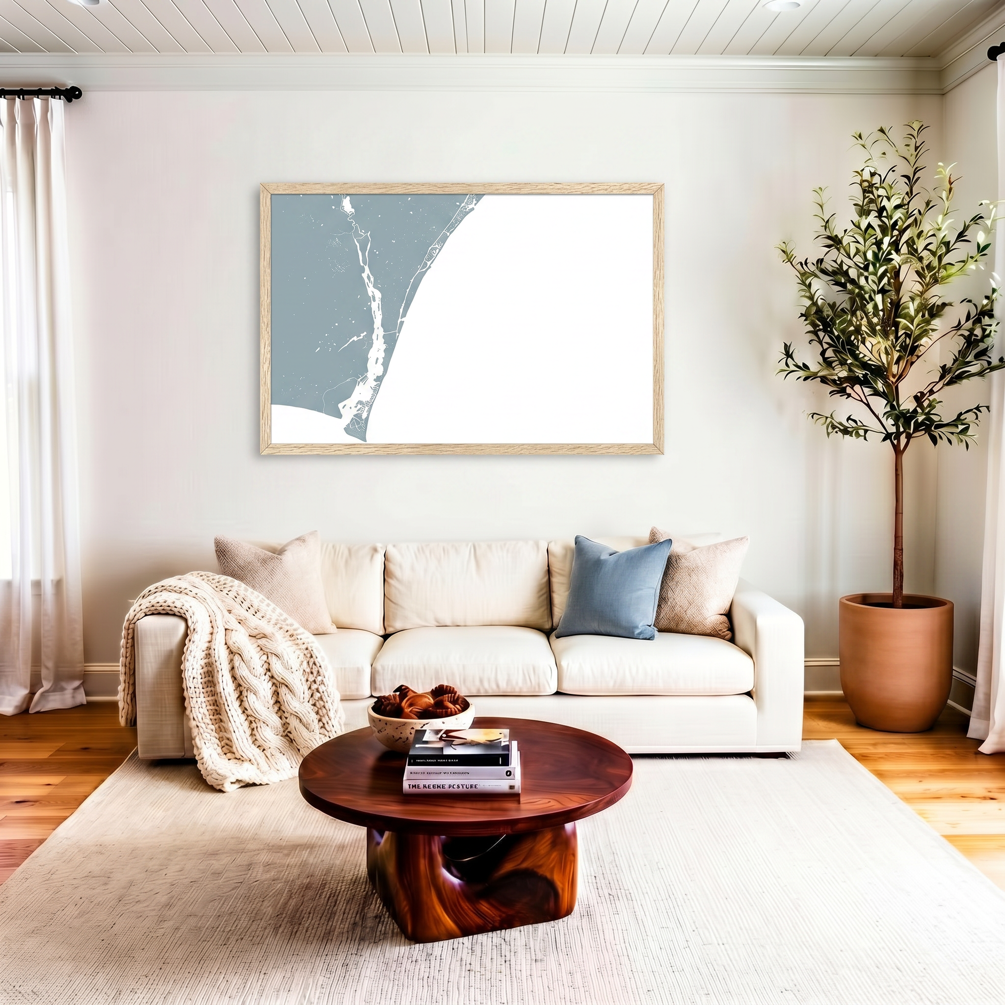 Wilmington matte map art in livingroom setting