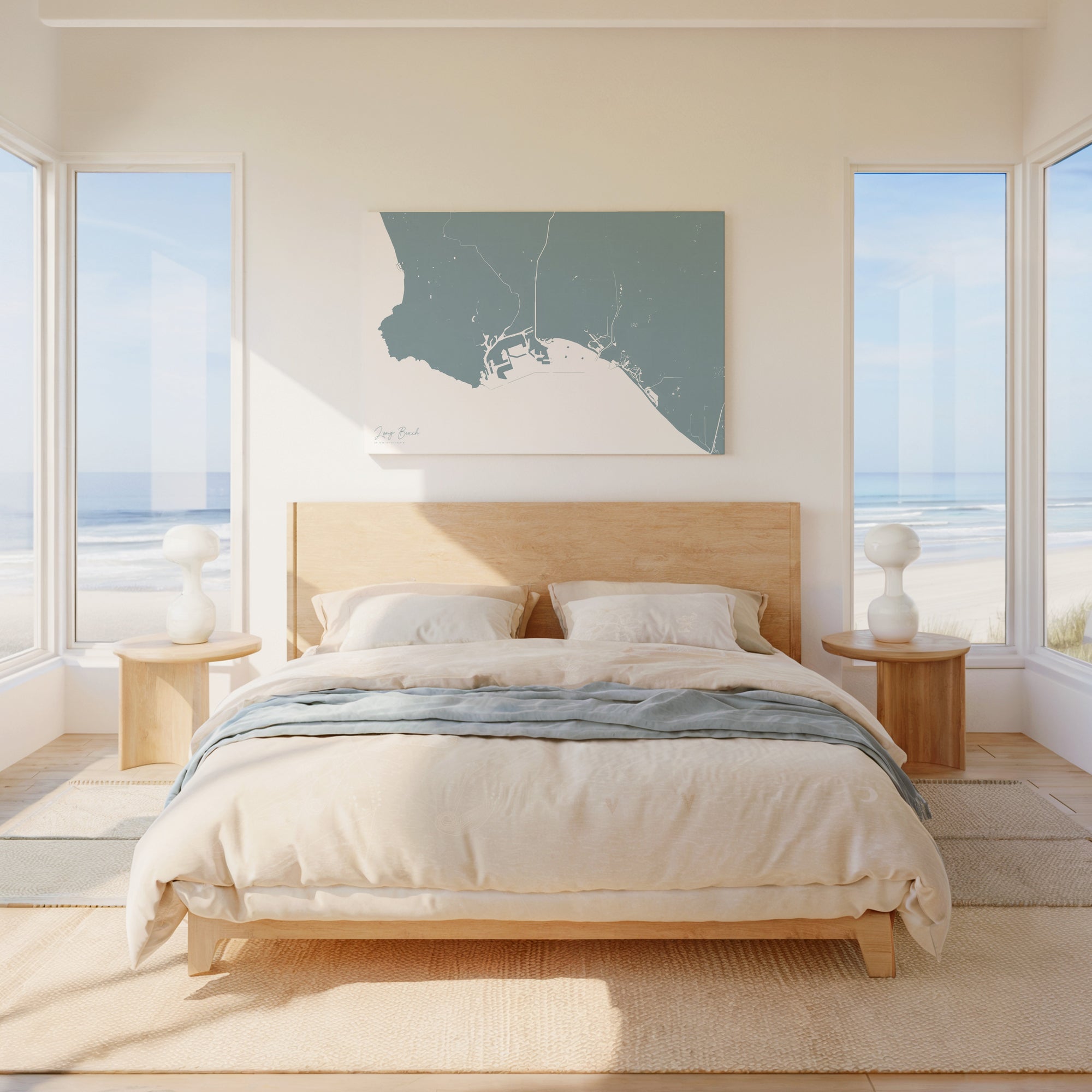 Long Beach soft blue horizontal wrapped canvas map in the ratio 3:2 hand mockup