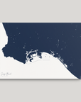 Long Beach Coastal Map — Canvas Horizontal, navy, No Frame