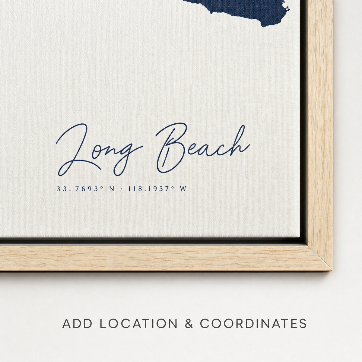 Long Beach canvas map — location and coordinates customization