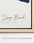 Long Beach canvas map — location and coordinates customization