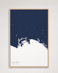 Long Beach Coastal Map — Canvas Vertical — navy, Light Wood