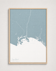 Long Beach Coastal Map — Canvas Vertical — soft-blue, Light Wood