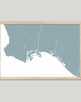 Long Beach Coastal Map — Fine Art Print Horizontal, soft-blue, Oak, 10x8