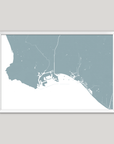 Long Beach Coastal Map — Fine Art Print Horizontal, soft-blue, White Frame, 10x8