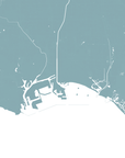 Long Beach Coastal Map — Fine Art Print Horizontal, soft-blue, No Frame, 10x8