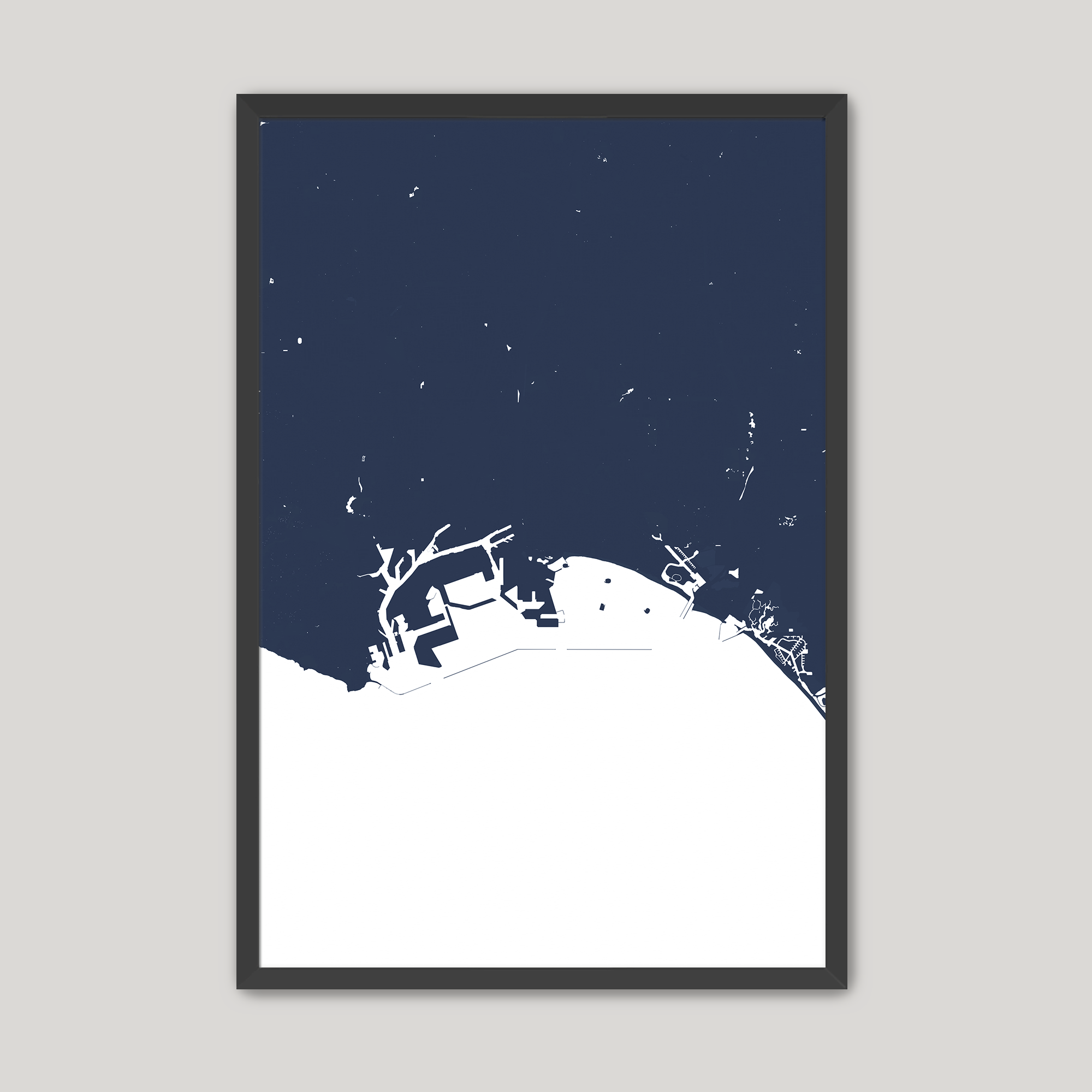Long Beach Coastal Map — Fine Art Print Vertical, navy, Black Frame, 8x10