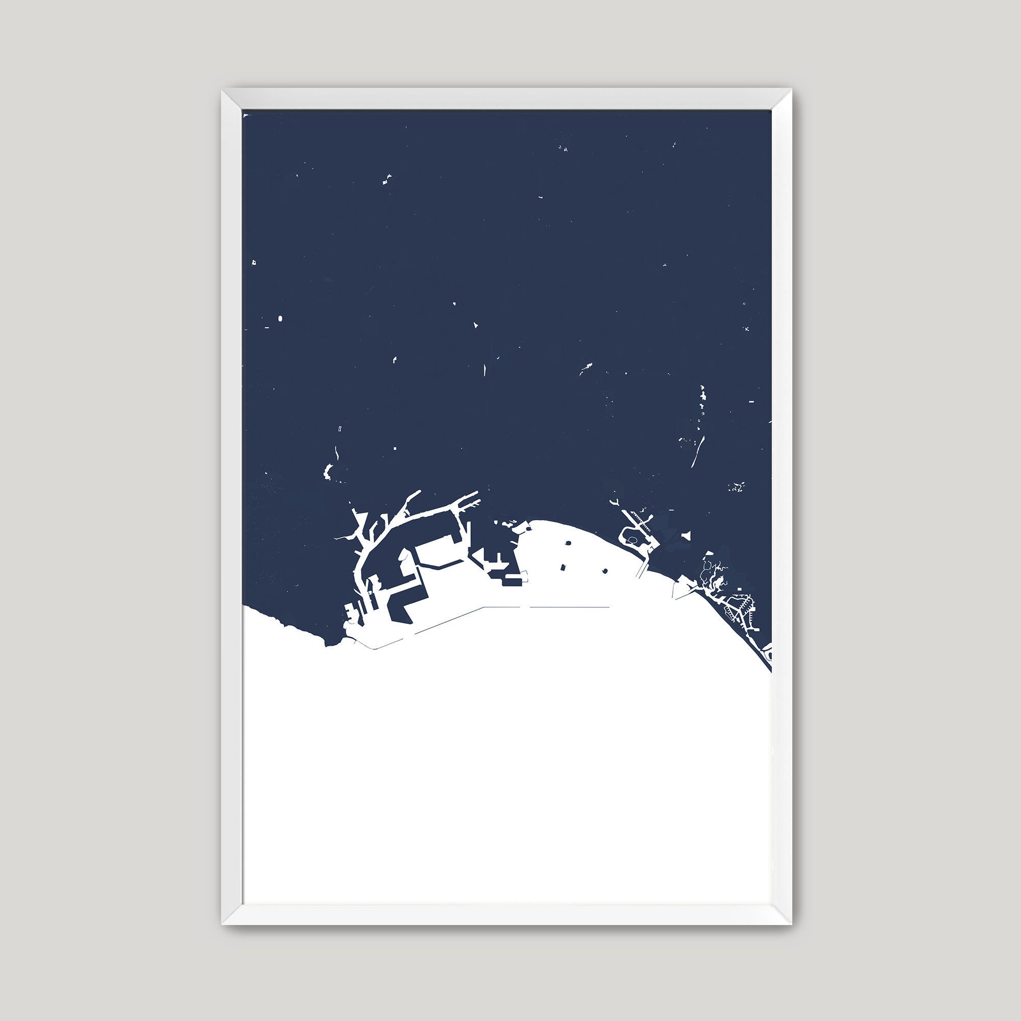 Long Beach Coastal Map — Fine Art Print Vertical, navy, White Frame, 8x10