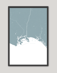 Long Beach Coastal Map — Fine Art Print Vertical, soft-blue, Black Frame, 8x10
