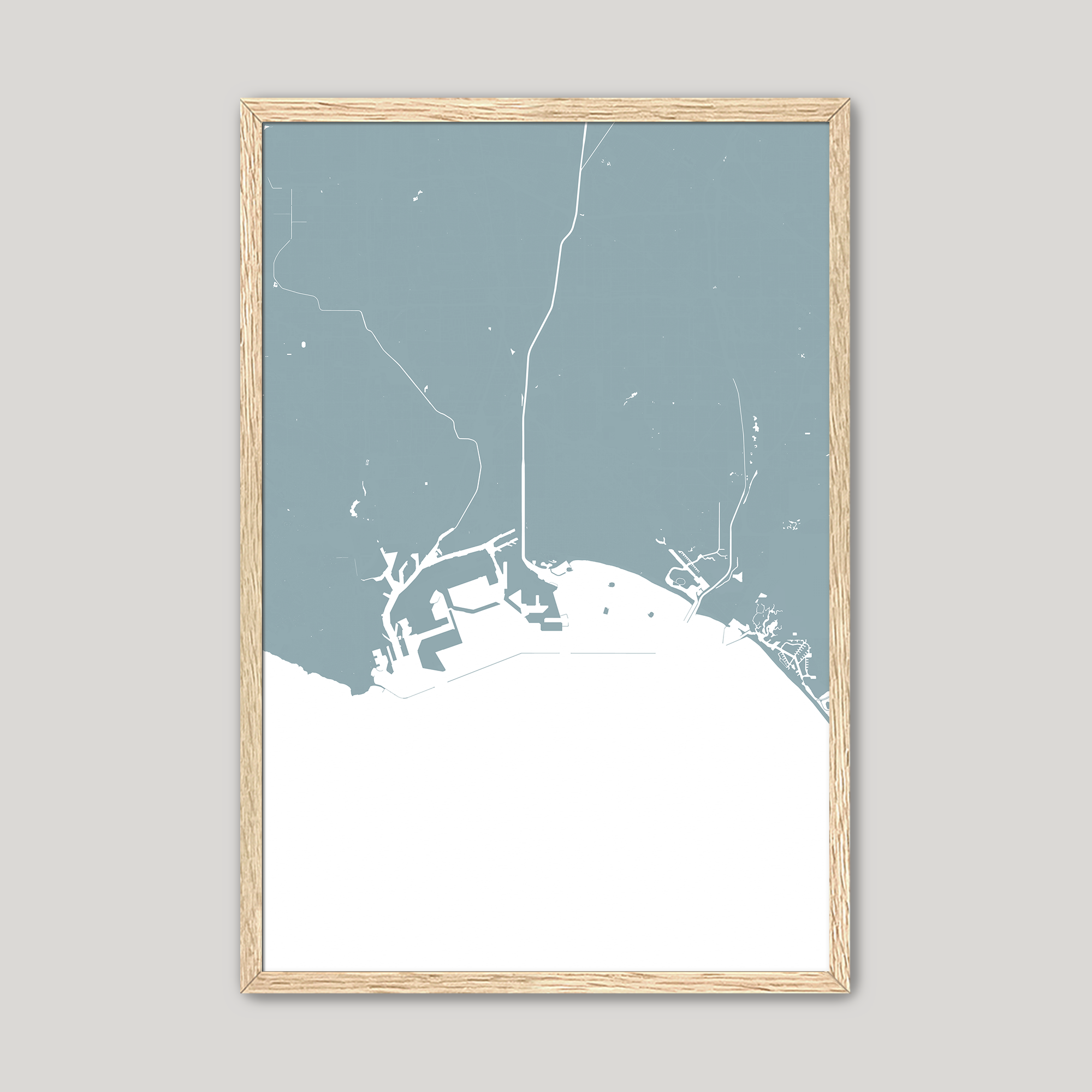 Long Beach Coastal Map — Fine Art Print Vertical, soft-blue, Oak, 8x10