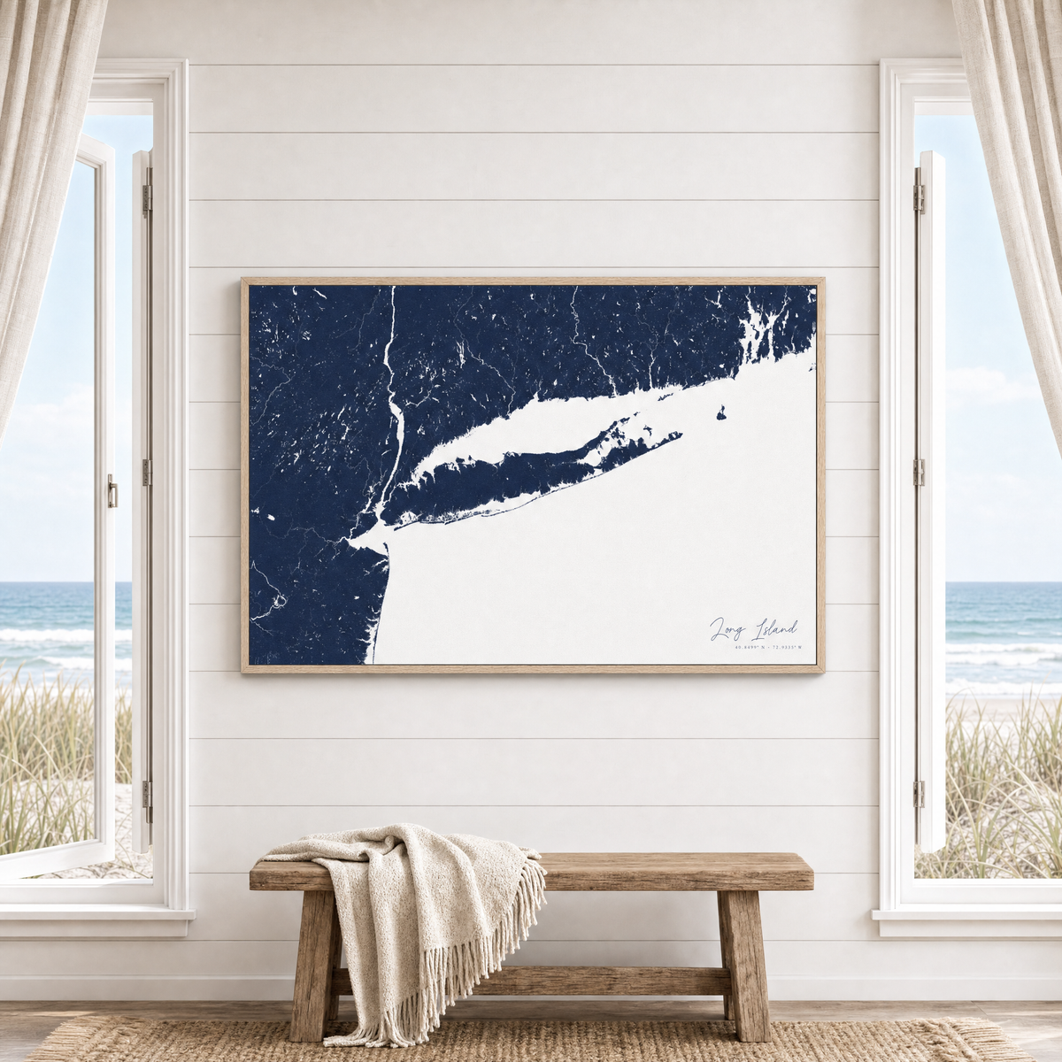 Long Island canvas map — window-scene interior