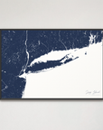 Long Island Coastal Map — Canvas Horizontal, navy, Black Frame