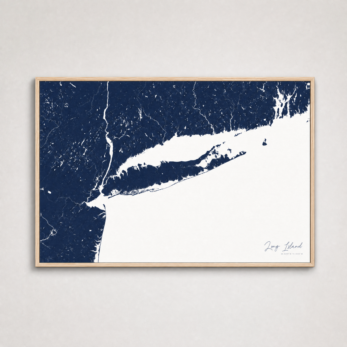 Long Island Coastal Map — Canvas Horizontal — navy, Light Wood