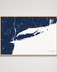 Long Island Coastal Map — Canvas Horizontal — navy, Light Wood