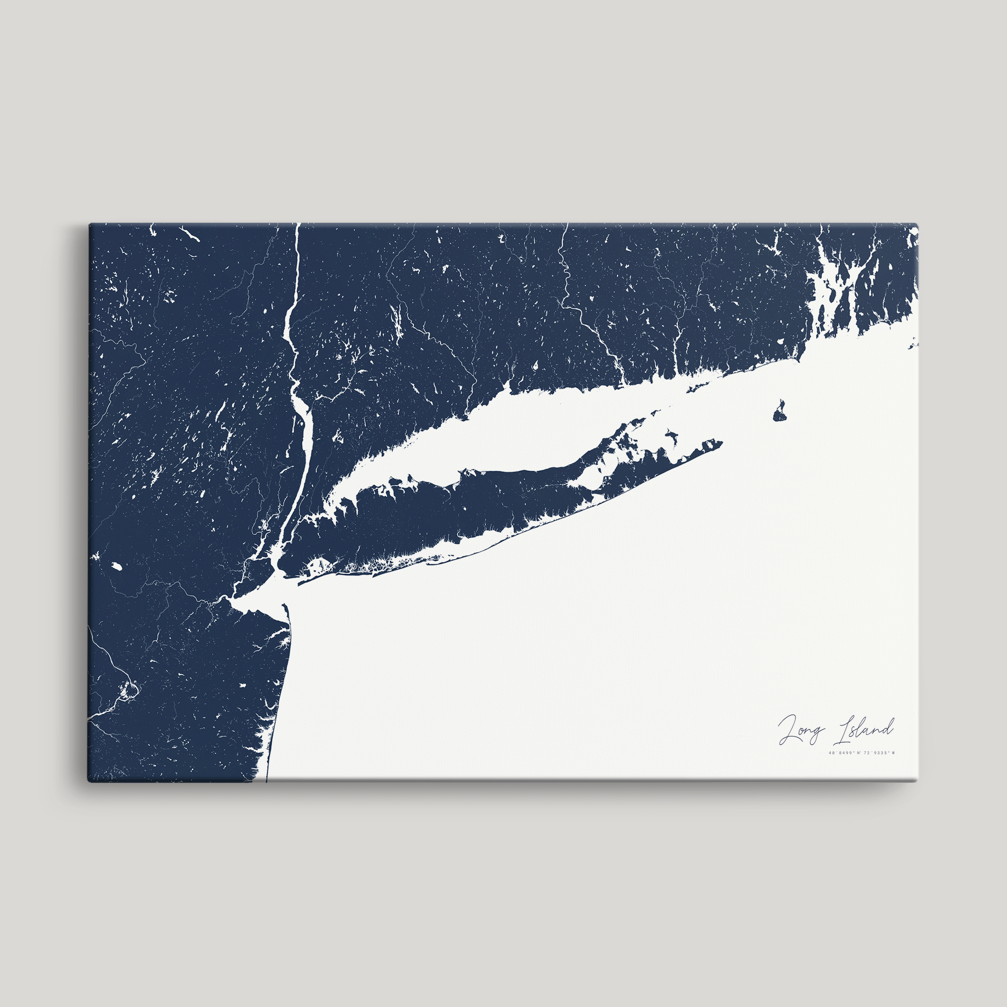 Long Island Coastal Map — Canvas Horizontal, navy, No Frame