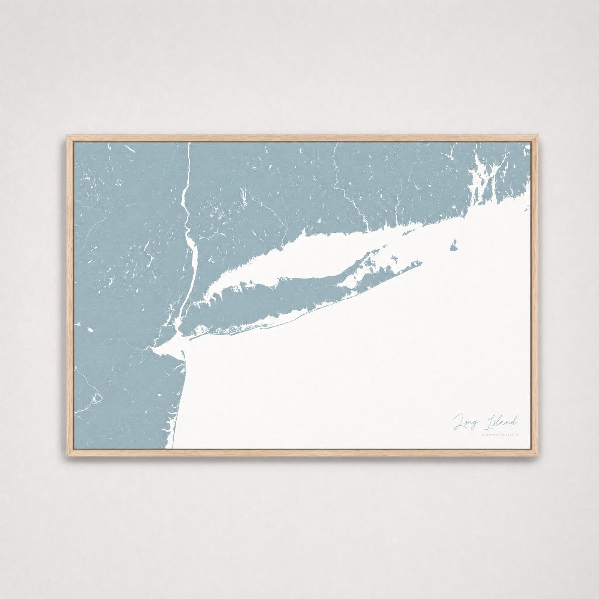Long Island Coastal Map — Canvas Horizontal — soft-blue, Light Wood