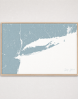 Long Island Coastal Map — Canvas Horizontal — soft-blue, Light Wood