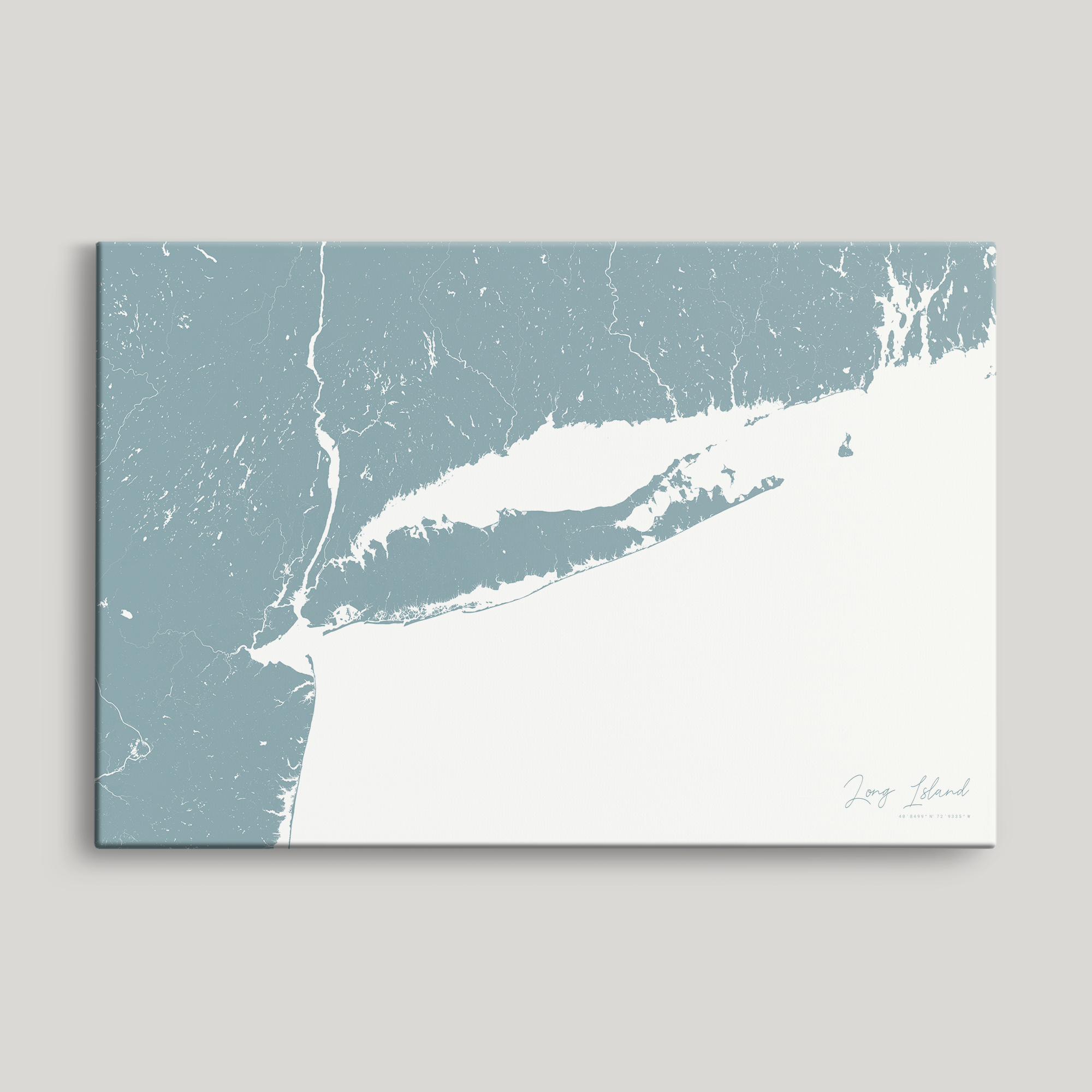 Long Island Coastal Map — Canvas Horizontal, soft-blue, No Frame