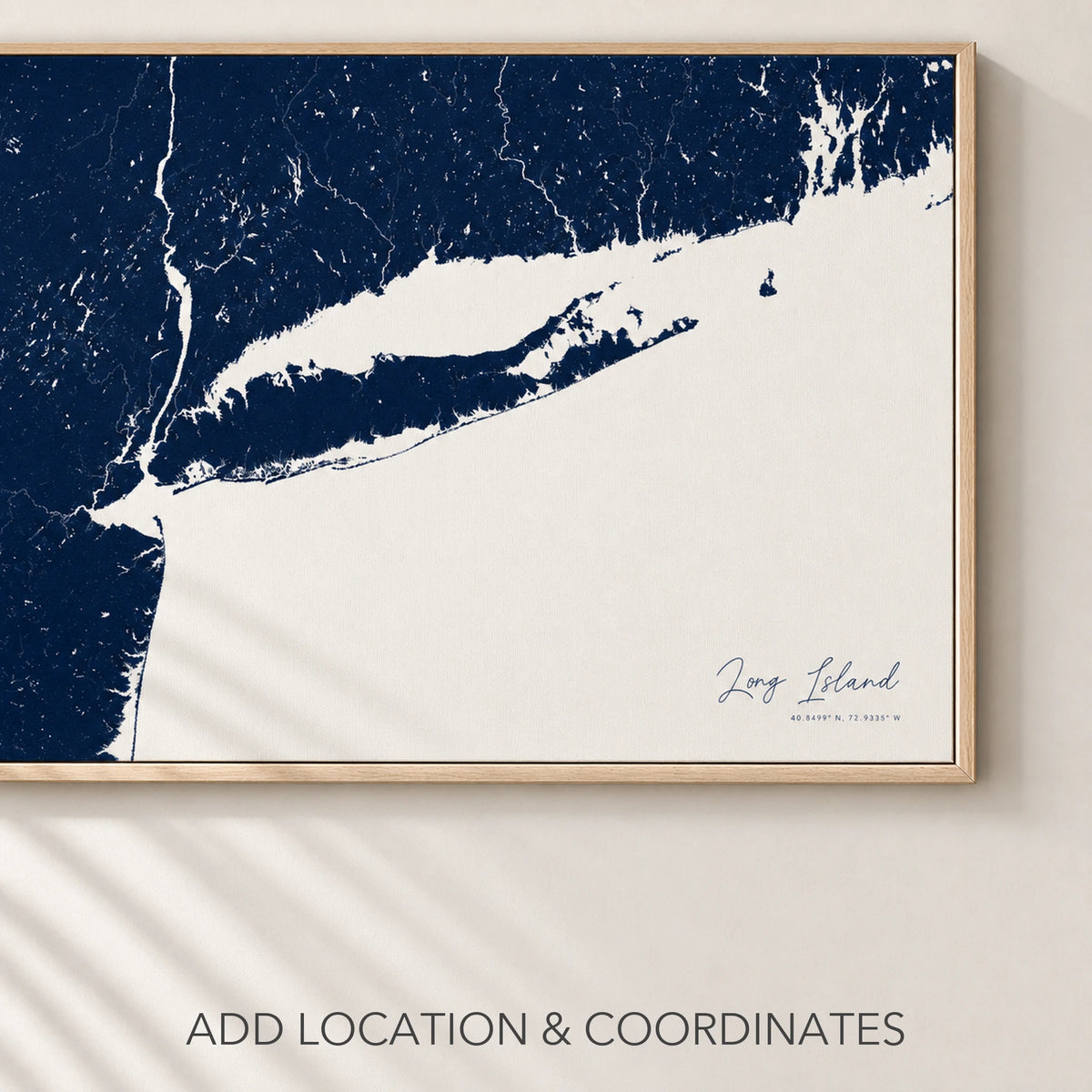 Long Island canvas map — location and coordinates customization