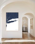 Long Island navy vertical canvas map in the Bello mixed room scene