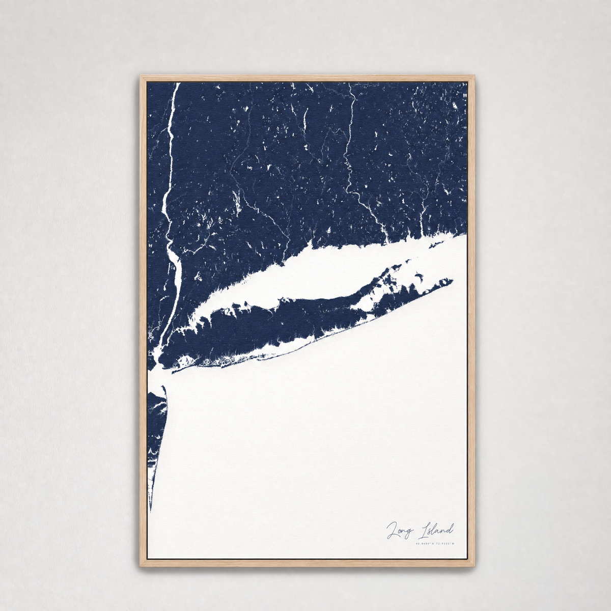 Long Island Coastal Map — Canvas Vertical — navy, Light Wood