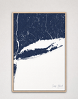 Long Island Coastal Map — Canvas Vertical — navy, Light Wood